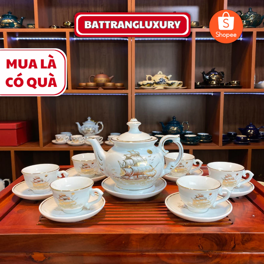 Bộ Ấm Chén Bát Tràng Phú Quý Hanh Thông - 6 Chén - Quà Tặng Sang Trọng