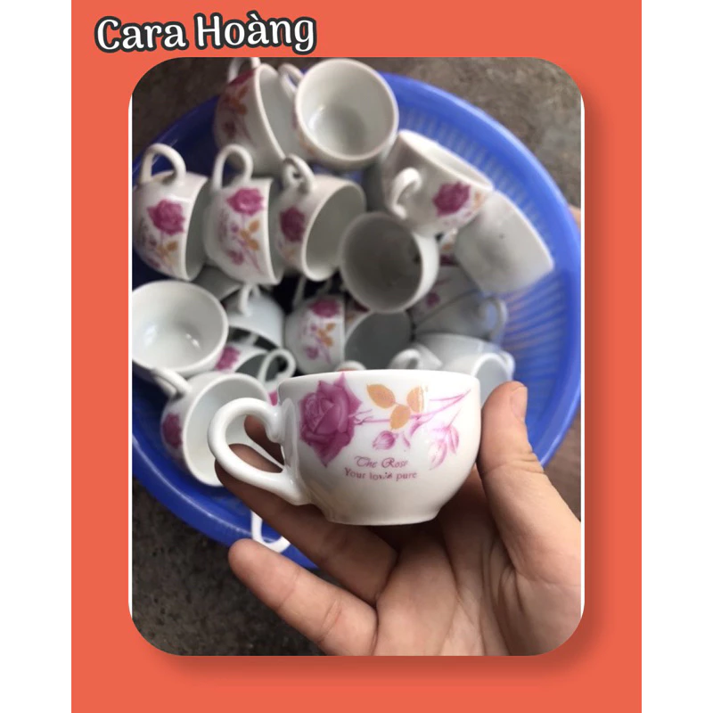 Chén Sứ Bát Tràng Vẽ Tay Hoa Hồng - Quai Tiện Lợi - Men Da Lươn Cao Cấp