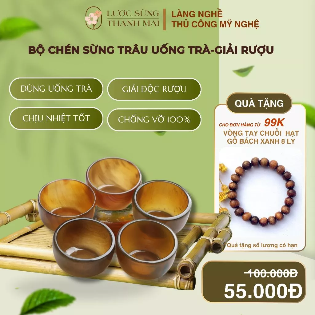 Chén Sừng Trâu Uống Rượu Trà - Thanh Lọc Giải Độc, Bền Đẹp Tự Nhiên