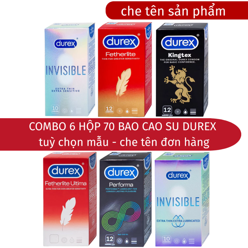 Combo 6 Hộp 70 Bao Cao Su Durex Đa Dạng: Siêu Mỏng, Kéo Dài, Gân Gai, Ôm Sát
