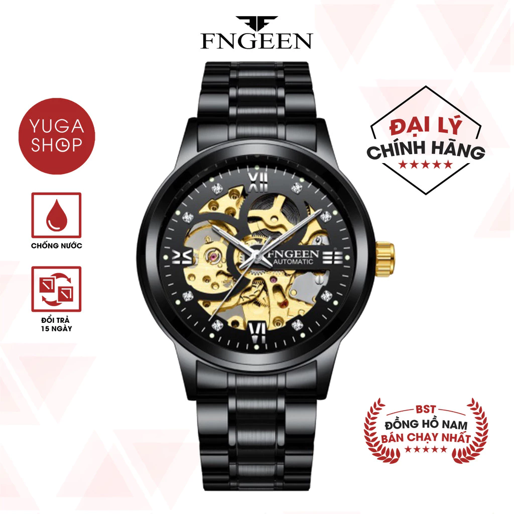 Đồng Hồ Cơ Nam FNGEEN CF11 Mặt 40mm Đính Đá, Cơ Lộ Máy, Chống Nước 3ATM