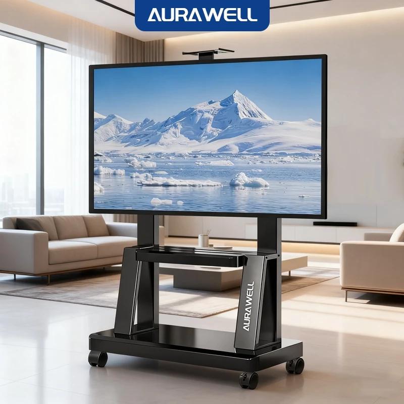 Giá Treo Tivi Di Động AURAWELL 32-85 Inch, Bánh Xe Lăn Linh Hoạt, Kệ Để Laptop & Camera