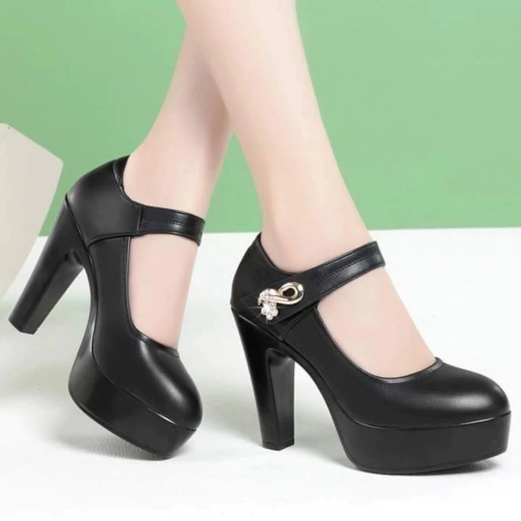 Giày Cao Gót Da 9cm Chống Thấm Nước - Mũi Tròn Đế Nhọn Thanh Lịch