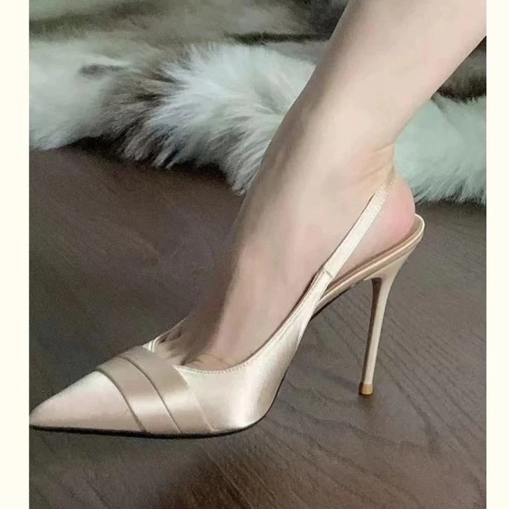 Giày Cao Gót Mũi Nhọn 7-9cm Chất Da Lụa Cao Cấp, Tôn Dáng Sang Trọng