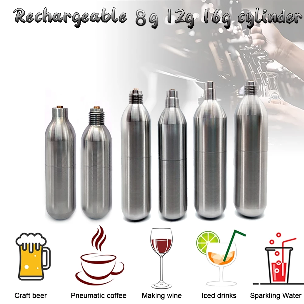 Hộp Mực CO2 16G 12G 8G Có Thể Nạp Lại Cho Máy Làm Soda, Nước Có Gas Tại Nhà
