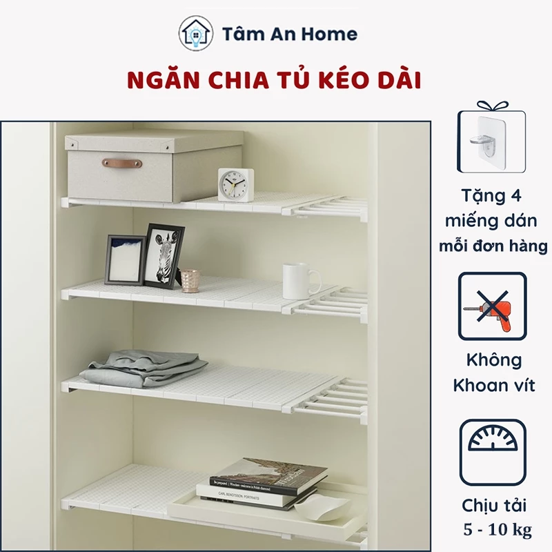 Kệ Chia Ngăn Tủ Thông Minh, Không Khoan Vít - Tối Ưu Không Gian Tủ Quần Áo, Bếp, Giày