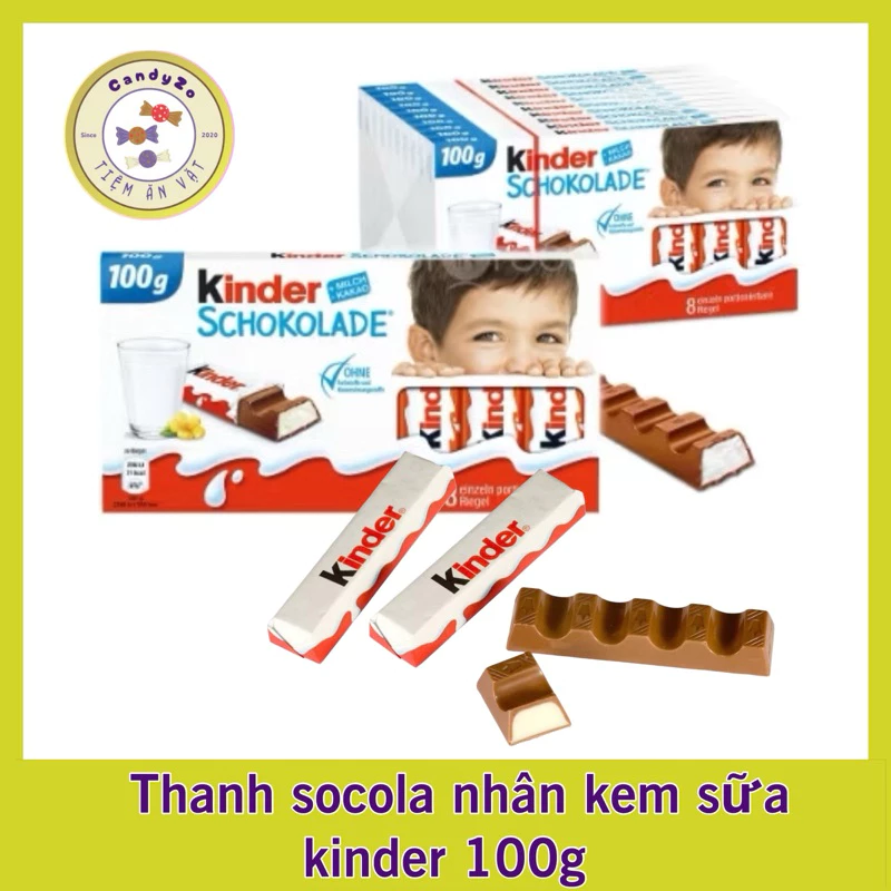 Kinder Chocolate 100g - 8 Thanh Socola Sữa Nhân Kem Ngọt Ngào, Quà Vặt Hoàn Hảo