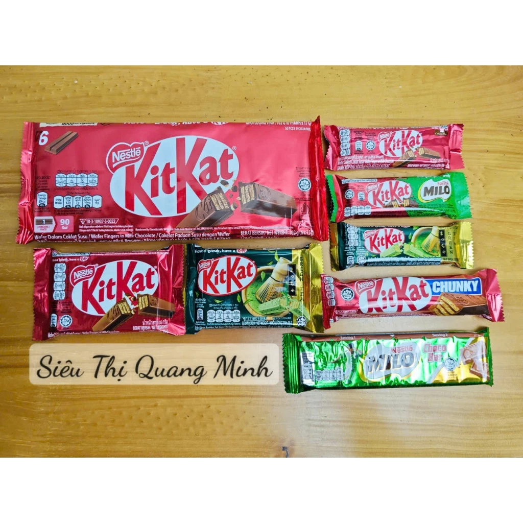 KitKat Nestlé Vị Trà Xanh, Milo, Chunky - Thanh Socola Bánh Xốp Giòn Tan 16g, 38g