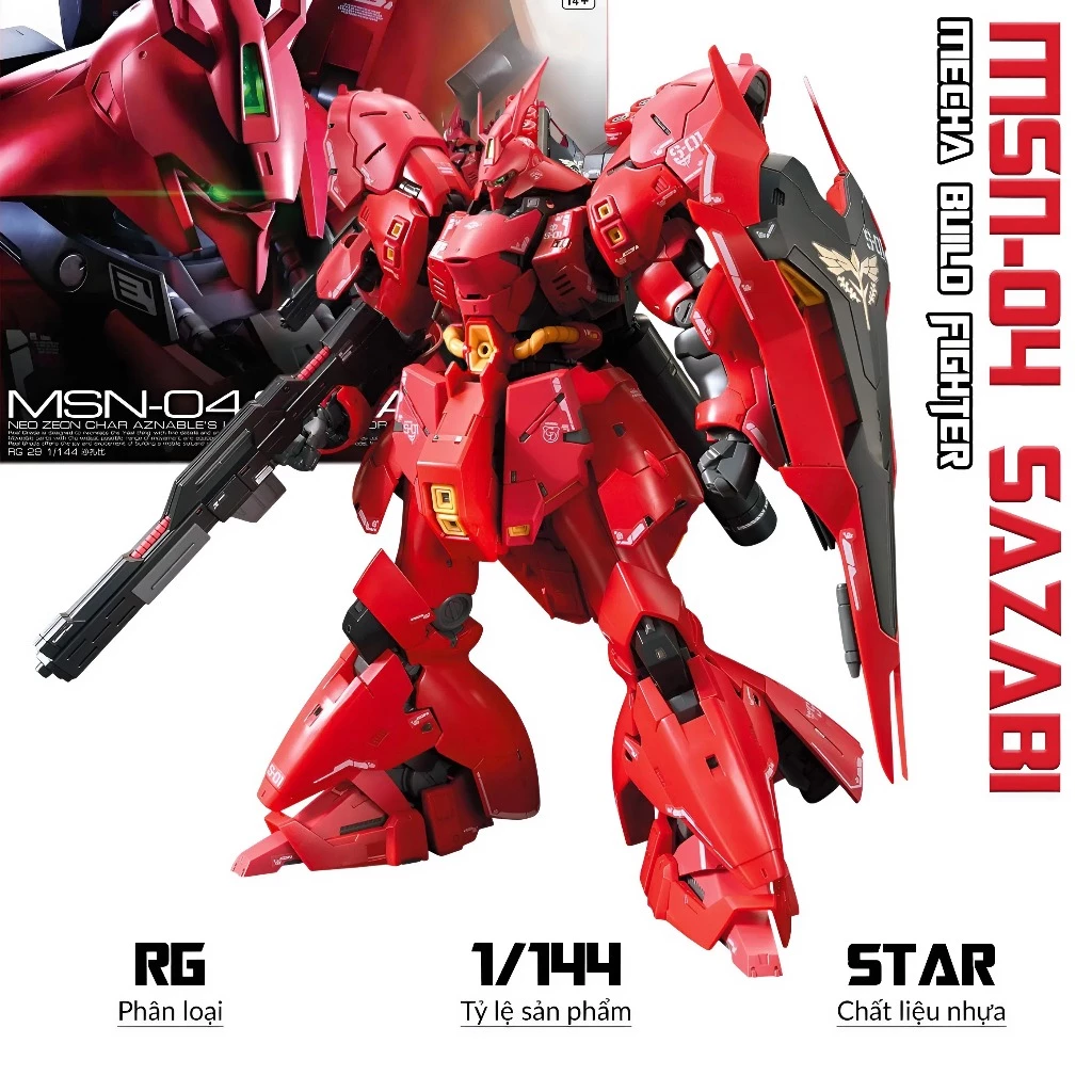 Mô Hình RG MSN-04 Sazabi 1/144 Lắp Ráp Chi Tiết, Cao 18cm - Nhựa ABS An Toàn