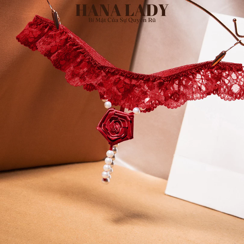 Quần Lọt Khe Ren Nữ Sexy Đính Hoa Hồng Phối Dây Ngọc Quyến Rũ