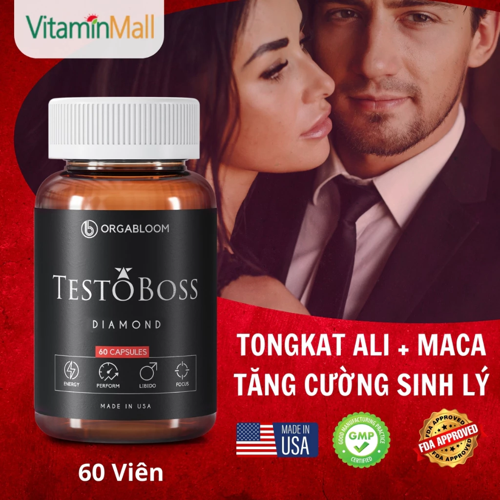Testoboss USA - Hộp 60 Viên Tăng Sinh Lực Nam Với Maca, Nhân Sâm, Tinh Hàu