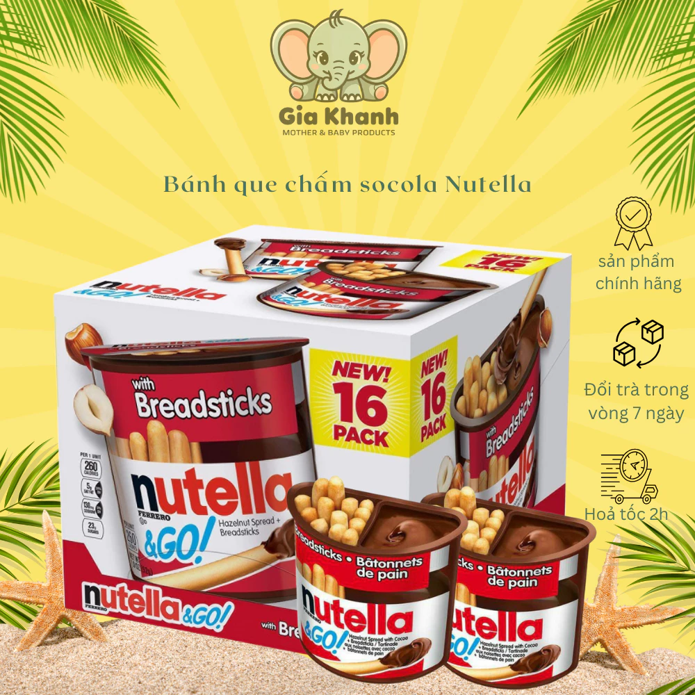 Thùng 16 Hộp Bánh Que Giòn Chấm Sốt Socola Hạt Dẻ Nutella & Go