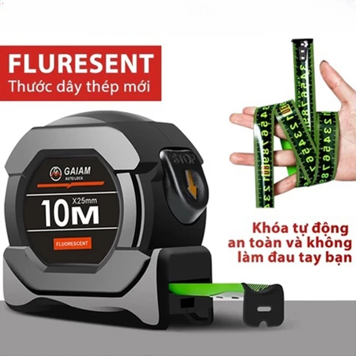 Thước Dây Thép 5m 10m Phát Sáng - Tự Khóa, Chính Xác 1mm, Đo Trong Bóng Tối