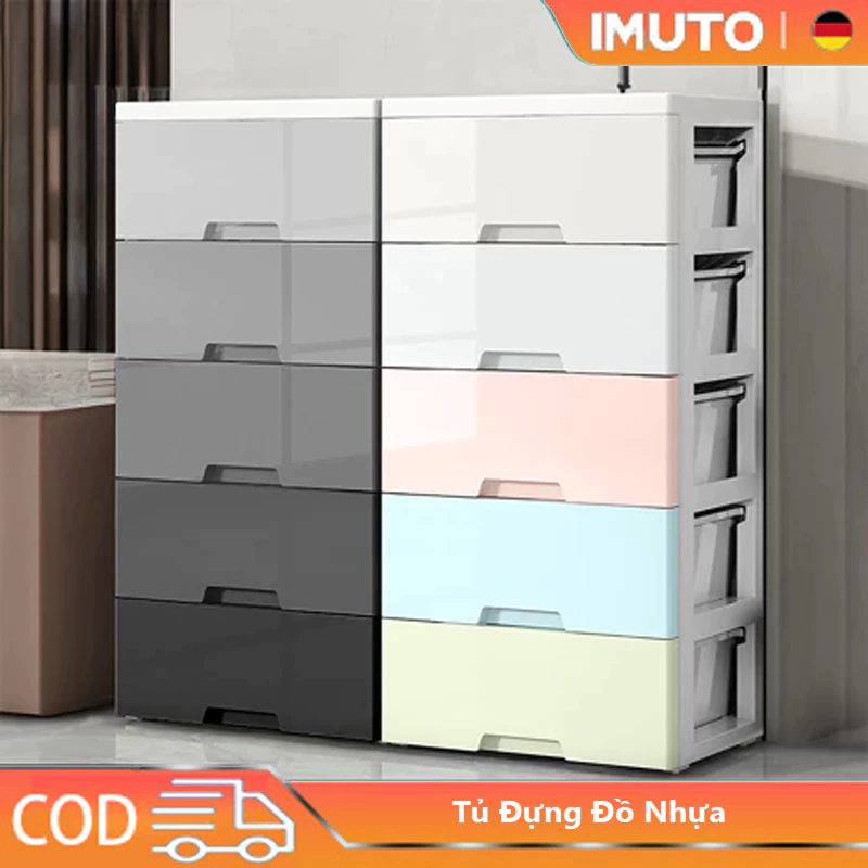 Tủ Nhựa IMUTO Nhiều Tầng Có Ngăn Kéo & Bánh Xe - Gọn Gàng Phòng Khách