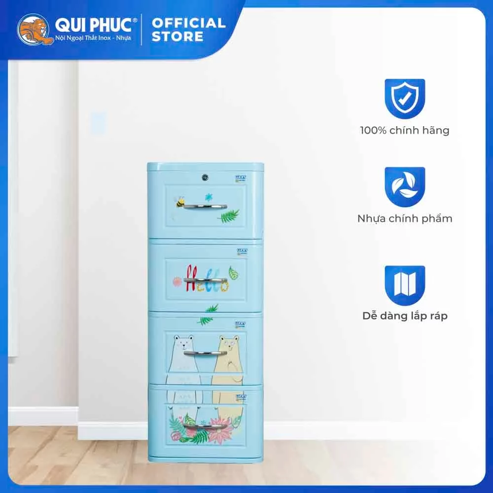 Tủ Nhựa Lucky 3-4-5 Tầng Qui Phúc Chắc Chắn, 4 Bánh Xe, Khóa Kín Chống Bụi