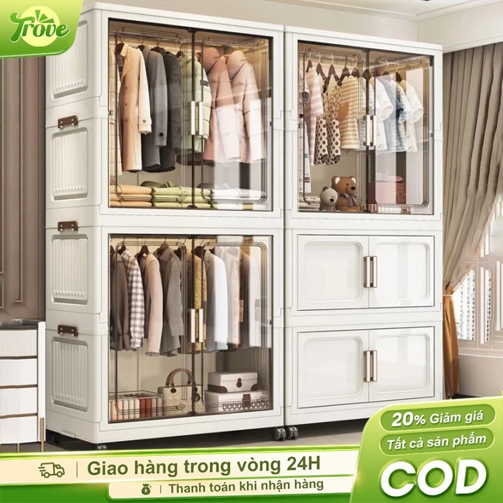 Tủ Quần Áo Nhựa Gấp Gọn Trove 70/80cm Có Cửa & Bánh Xe - Tủ Đa Năng Phòng Trẻ