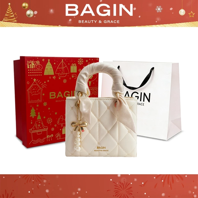 Túi Xách Nữ Bagin Da Bóng Dáng Vuông Thanh Lịch - Tặng Kèm Khăn Lụa Sang Trọng