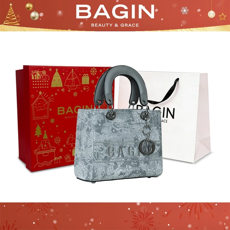 Túi Xách Nữ Bagin Da Cao Cấp Dáng Vuông Thêu Nổi - Quà Tặng Lễ Tình Nhân Sang Trọng