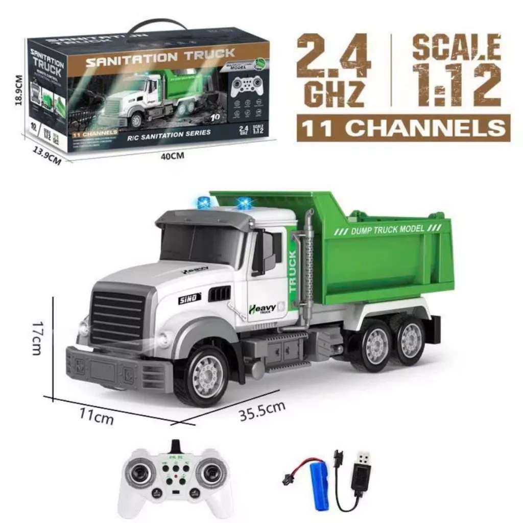 Xe Ben Điều Khiển Từ Xa Chở Rác Cho Bé - Pin Sạc Tháo Rời, Có Đèn Nhạc