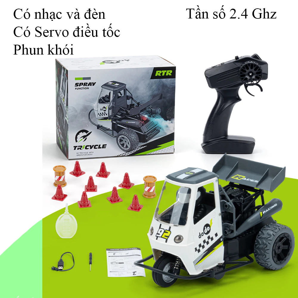 Xe Tuk Tuk Điều Khiển Từ Xa KAVY 1:16 Có Âm Thanh, Đèn, Nhả Khói