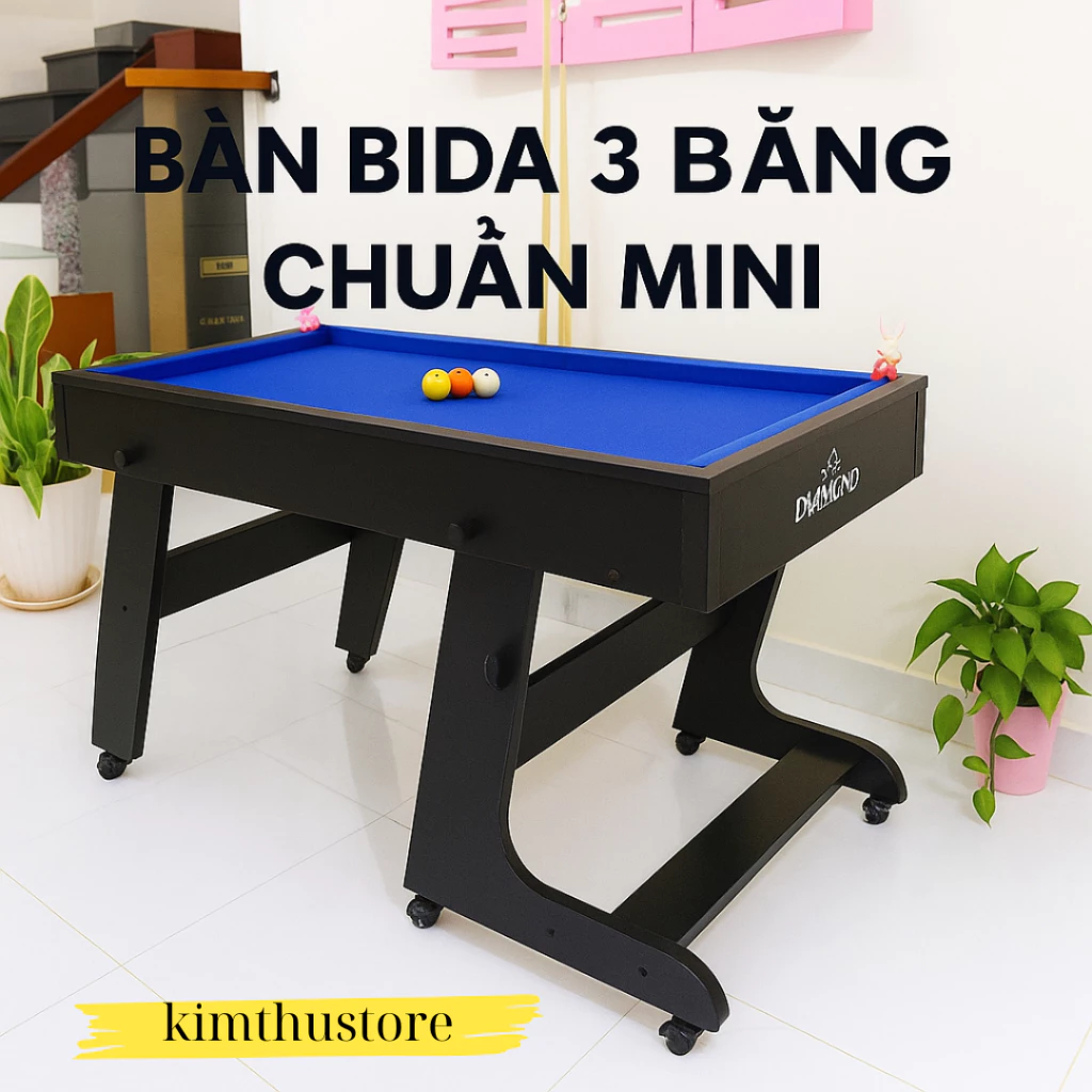 Bàn Bida Mini 3 Băng Cao Cấp - Đầu Cơ 11.5mm, Bóng 50.8mm - Giải Trí Tại Gia