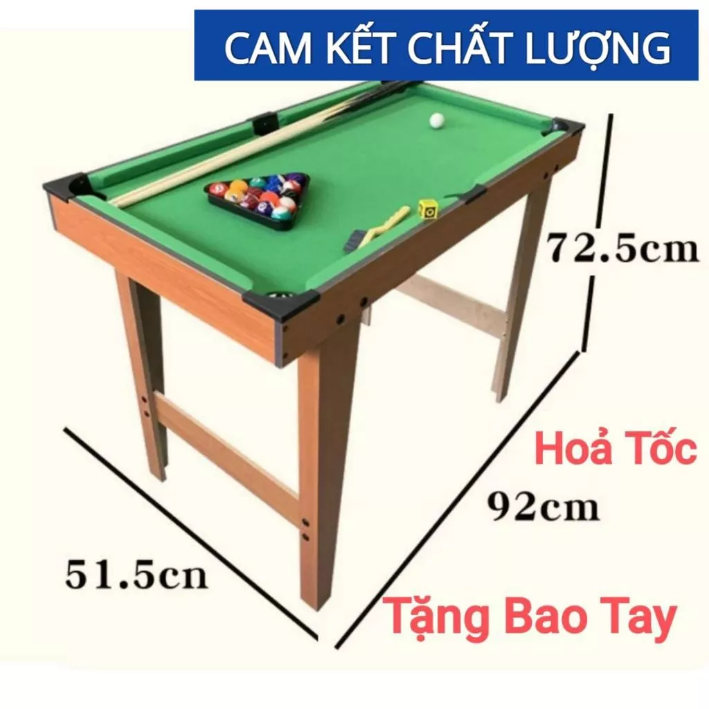 Bàn Bida Mini Gỗ 6 Lỗ Cỡ Lớn 92cm - Tặng Bao Tay & Gậy Chuẩn
