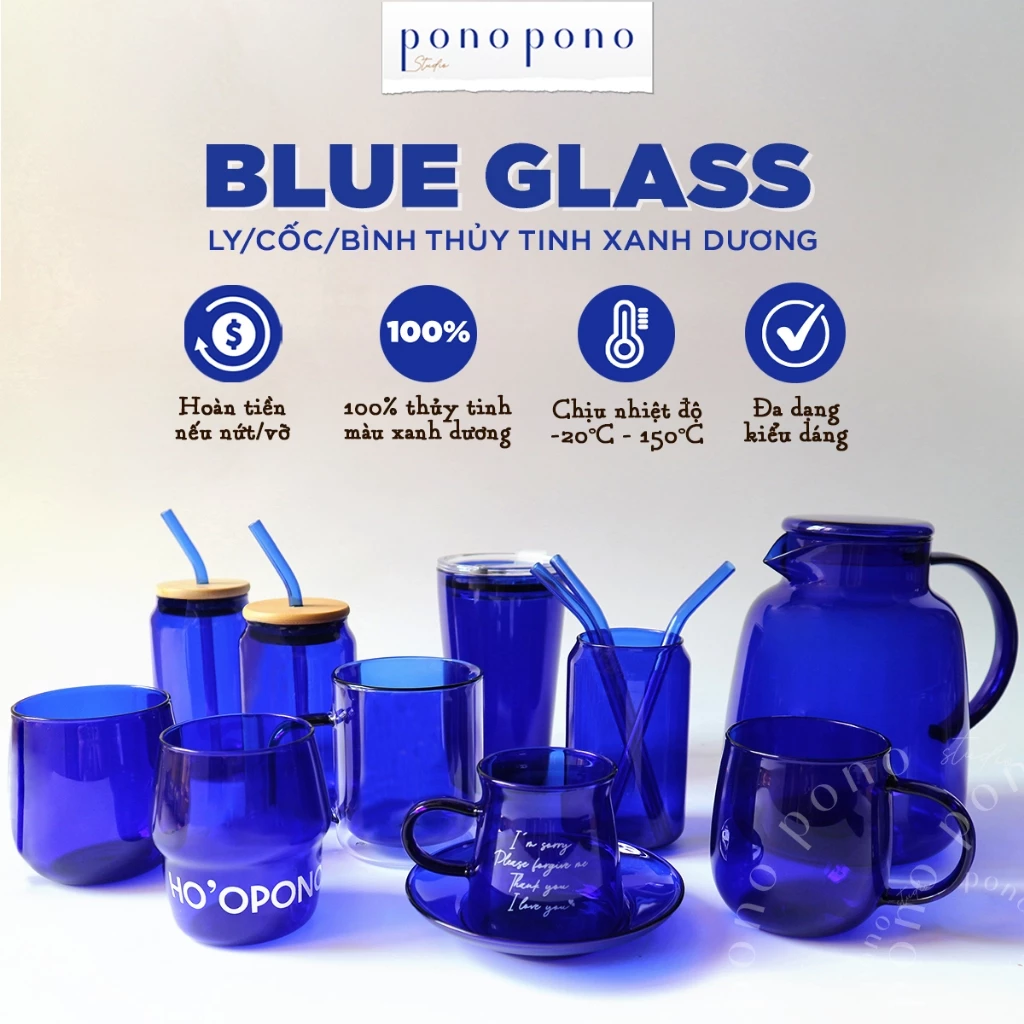 Bình Thủy Tinh Xanh Dương 2L - Chai Thái Dương Lam Thủy Borosilicate Chịu Nhiệt