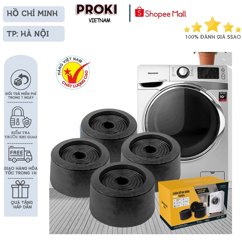 Bộ 4 Chân Cao Su PROKI Chống Rung Lắc, Giảm Ồn Máy Giặt Tủ Lạnh Hiệu Quả