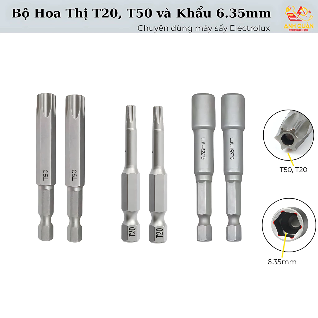 Bộ Hoa Thị T20, T50 & Khẩu 6.35mm Chuyên Dụng Sửa Máy Giặt Máy Sấy Electrolux