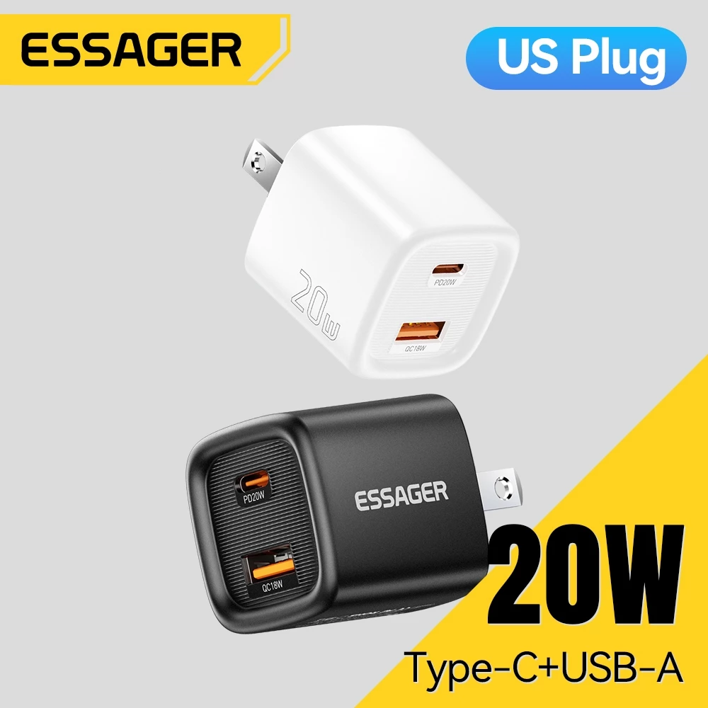 Bộ Sạc Du Lịch Essager 20W 2 Cổng Type-C & USB-A - Sạc Nhanh, Nhỏ Gọn, An Toàn