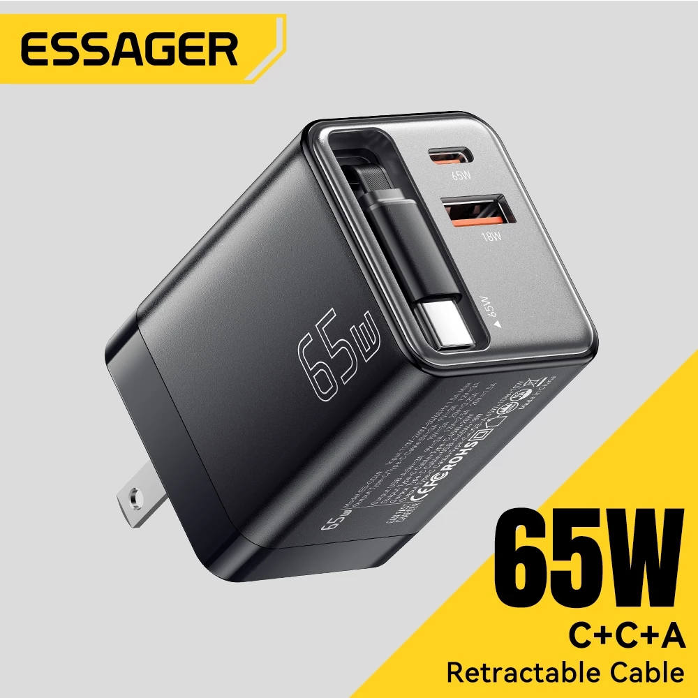 Bộ Sạc GaN 65W Essager Cáp Gập Gọn - Sạc Nhanh Laptop, Điện Thoại Cùng Lúc