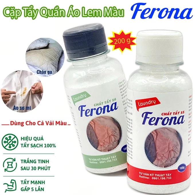 Bộ Tẩy Lem Màu Ferona 200g - Xử Lý Sạch Vết Loang, Ố Vàng Trên Cả Vải Màu