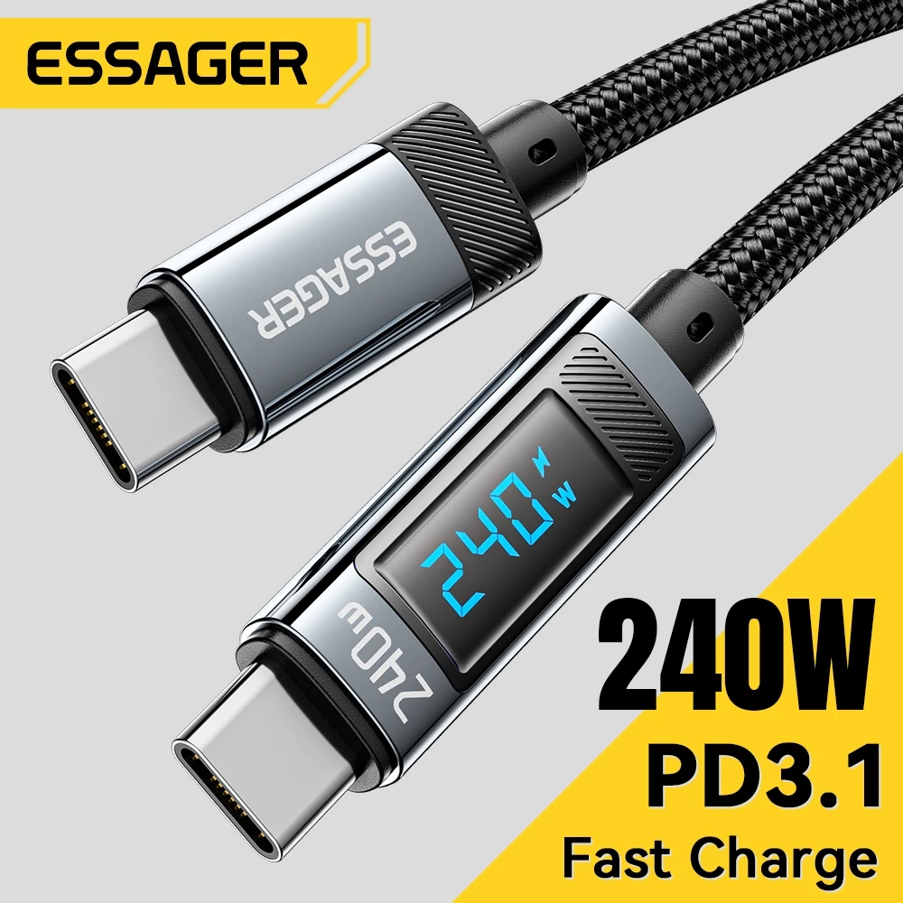 Cáp C-C 240W PD3.1 Essager - Sạc Siêu Nhanh, Màn Hình Hiển Thị Công Suất