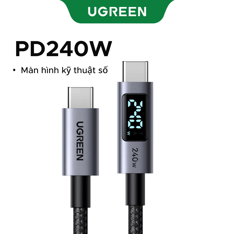 Cáp Sạc Nhanh UGREEN 240W USB-C Hiển Thị Số, Bền Bỉ, Tương Thích iPhone 15/16/17