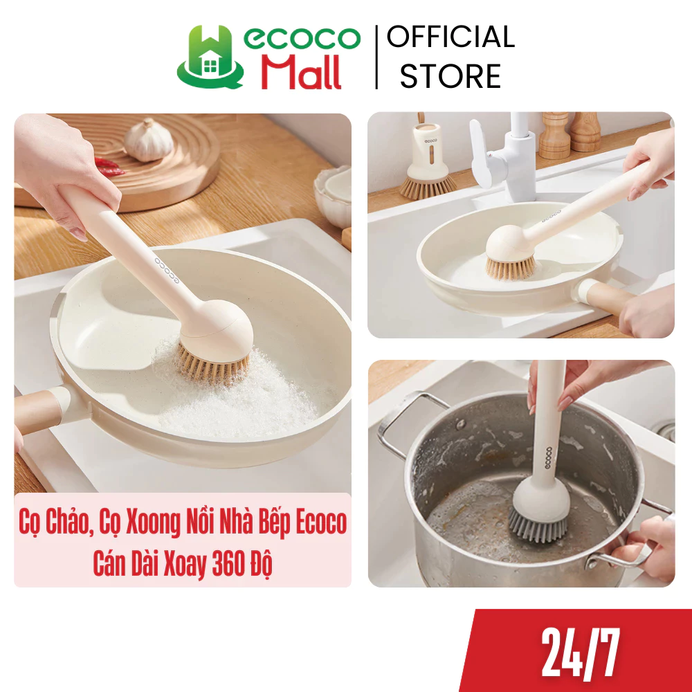 Cọ Chảo Ecoco Cán Dài Xoay 360 Độ - Làm Sạch Mọi Ngóc Ngách Xoong Nồi