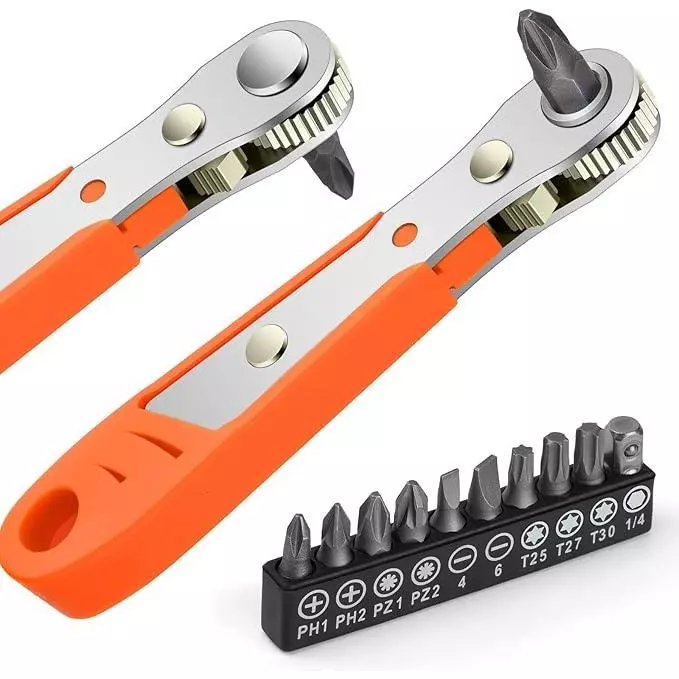 Cờ Lê Bánh Cóc Mini Đa Năng, Tua Vít Góc Vuông Nam Châm - 10 Bit Kèm Theo