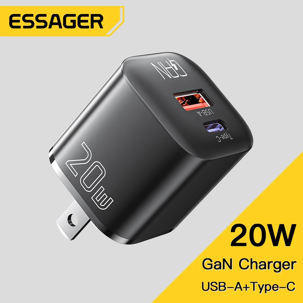 Cốc Sạc Nhanh GaN 20W 2 Cổng ESSAGER - Sạc Đầy iPhone 60% Trong 30 Phút