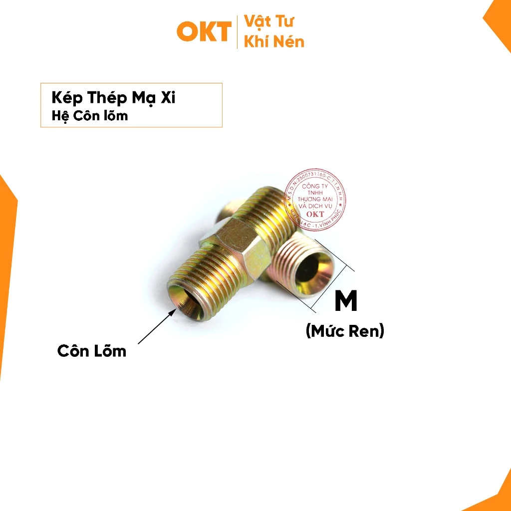 Combo 10 Kép Thép Mạ Xi Nối Thủy Lực 2 Đầu Ren Ngoài, Côn Lõm - Chịu Áp Cao