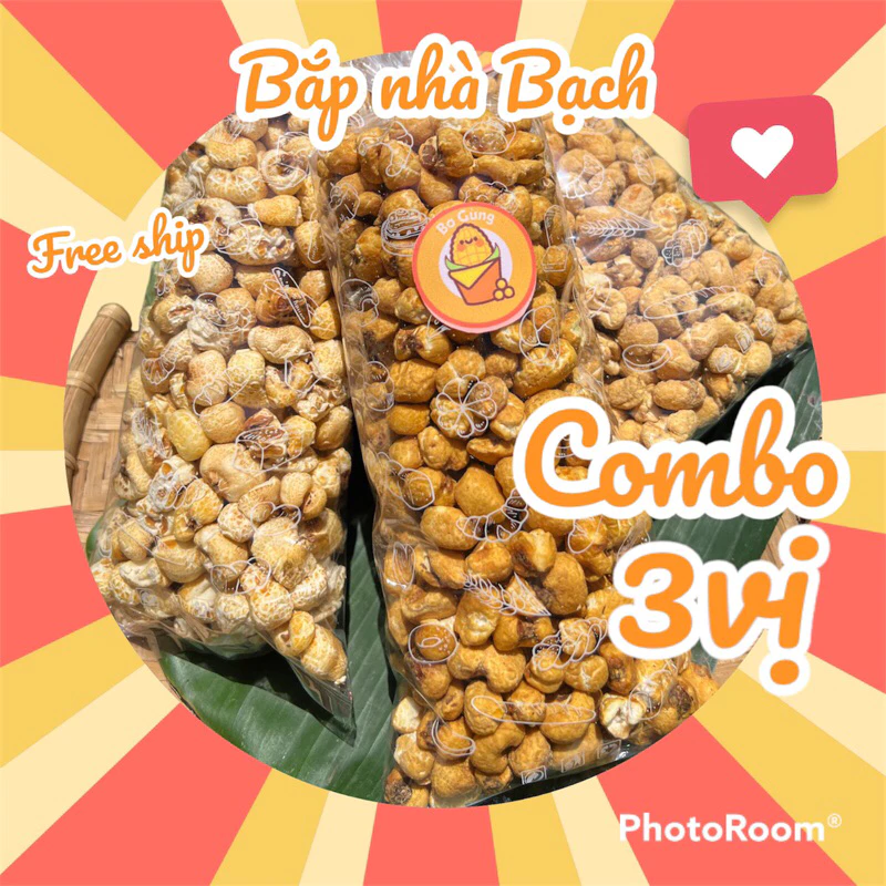 Combo 3 Vị Bắp Nổ Truyền Thống: Bơ Gừng, Có Đường, Không Đường - Giòn Tan Thơm Lừng