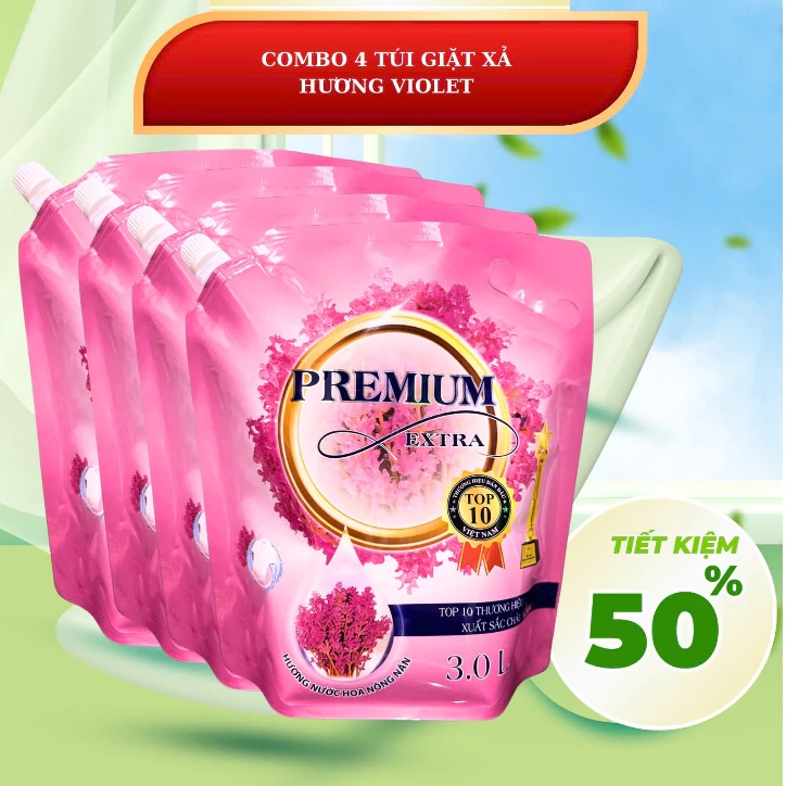 Combo 4 Túi Nước Giặt Xả Amyco 3L - Enzyme Sinh Học Diệt Khuẩn 99.99%, Thơm Lâu, Mềm Vải