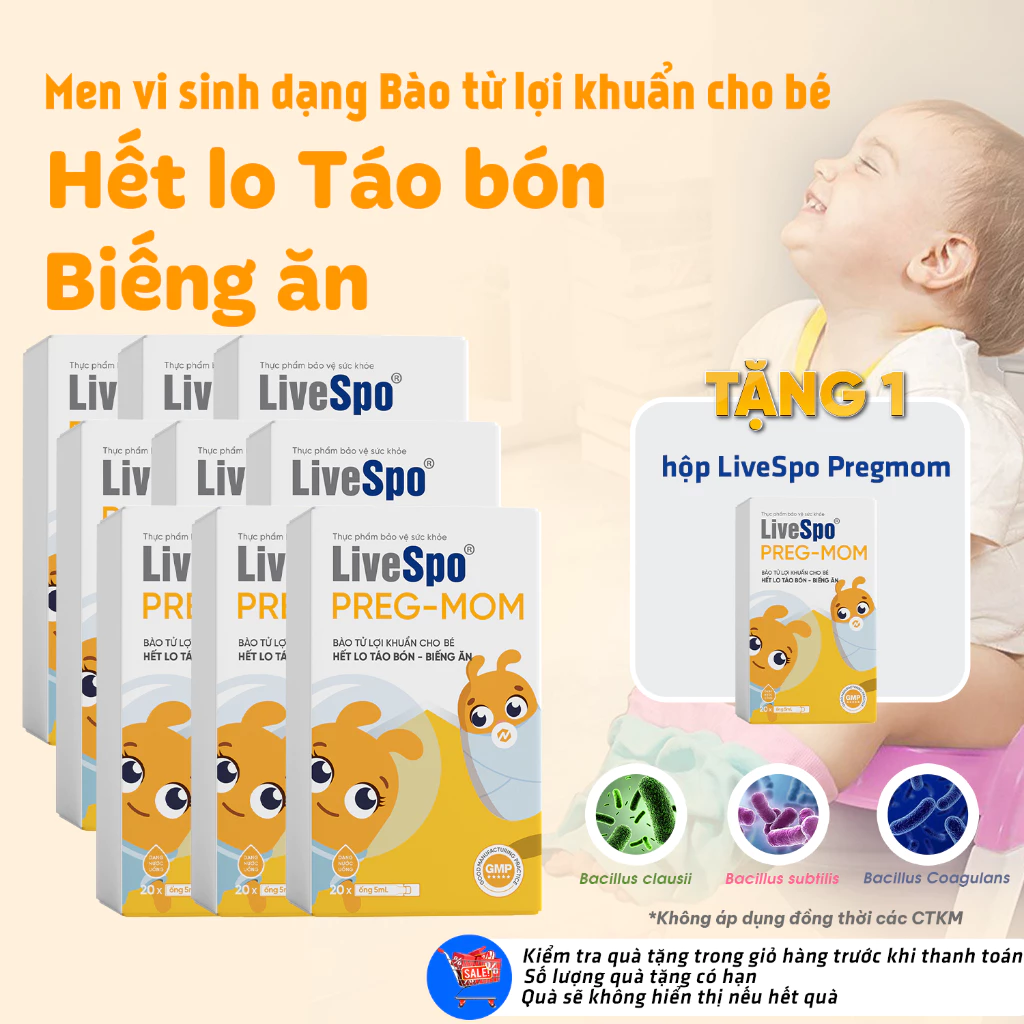 Combo 9 Hộp Men Vi Sinh LiveSpo Pregmom - Hết Táo Bón, Biếng Ăn Cho Bé