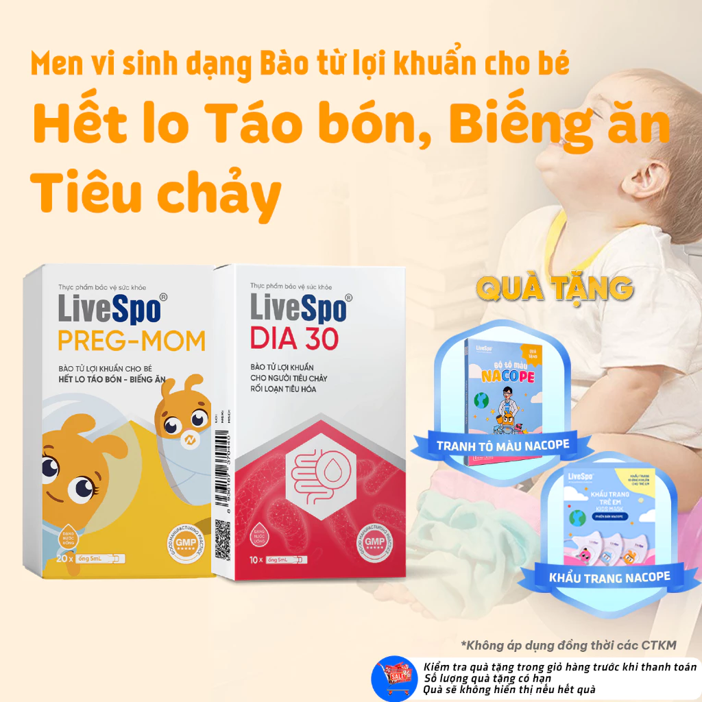 Combo Men Vi Sinh LiveSpo PregMom & Dia30 - Giảm Táo Bón, Biếng Ăn, Tiêu Chảy Cấp