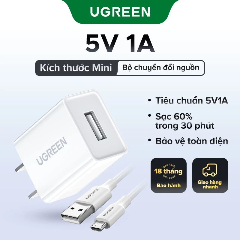 Củ Sạc UGREEN 5V1A Chính Hãng - Sạc Nhanh, An Toàn Cho iPhone, Android, Tai Nghe Bluetooth