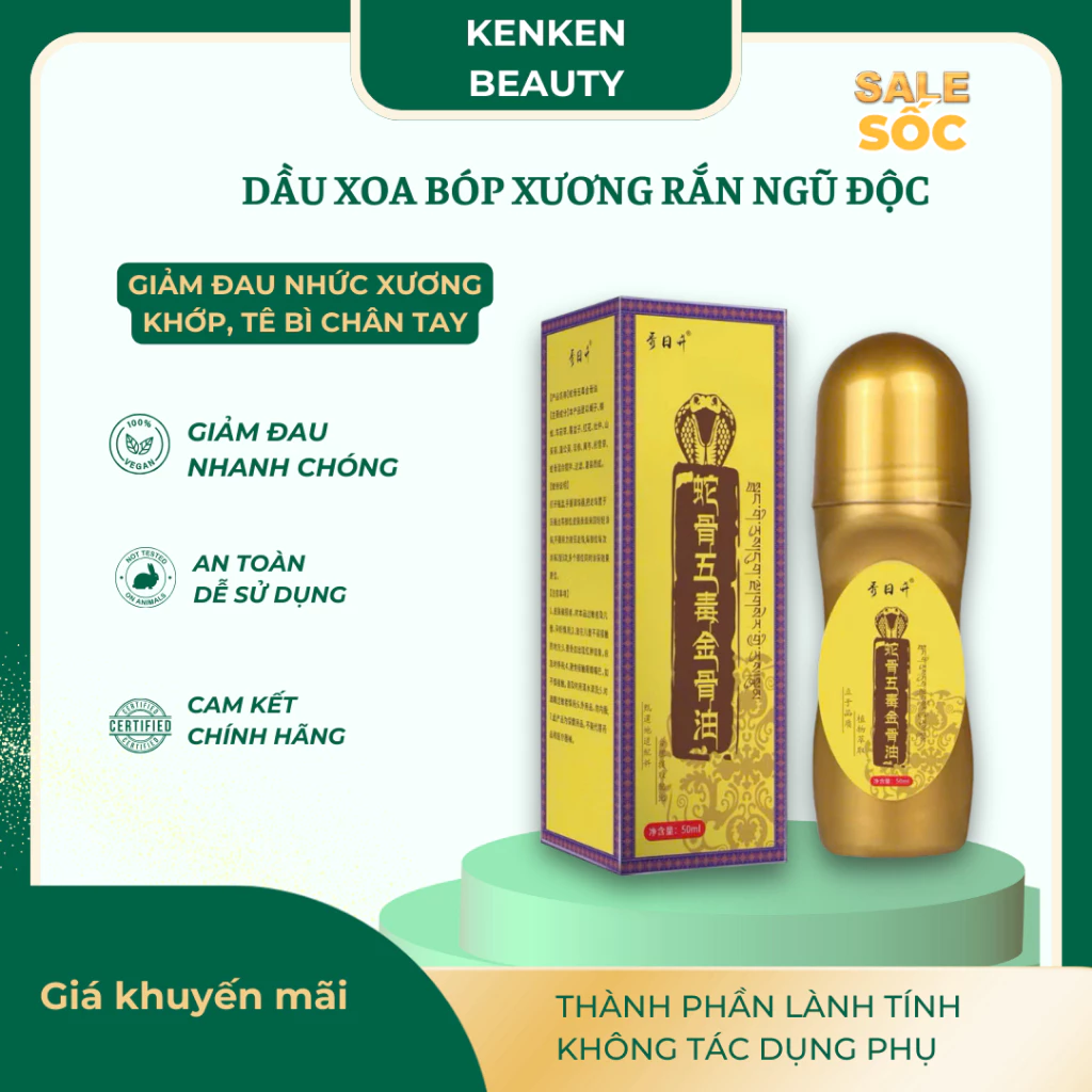 Dầu Lăn Xoa Bóp Xương Rắn Ngũ Độc Giảm Đau Nhức Xương Khớp, Tê Mỏi 50ml