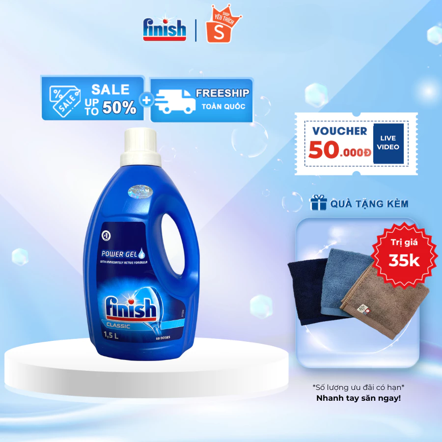 Gel Rửa Bát Finish Classic 1.5L Cho Máy - Sạch Bóng, Tiết Kiệm, An Toàn Sức Khỏe