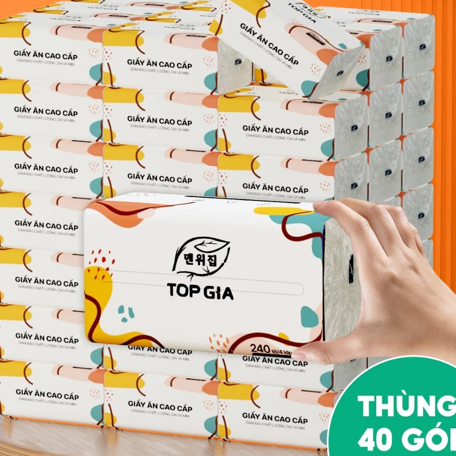 Giấy Ăn Rút Topgia 4 Lớp 240 Tờ - Mềm Mịn, Thấm Hút Vượt Trội, Thùng 40 Gói
