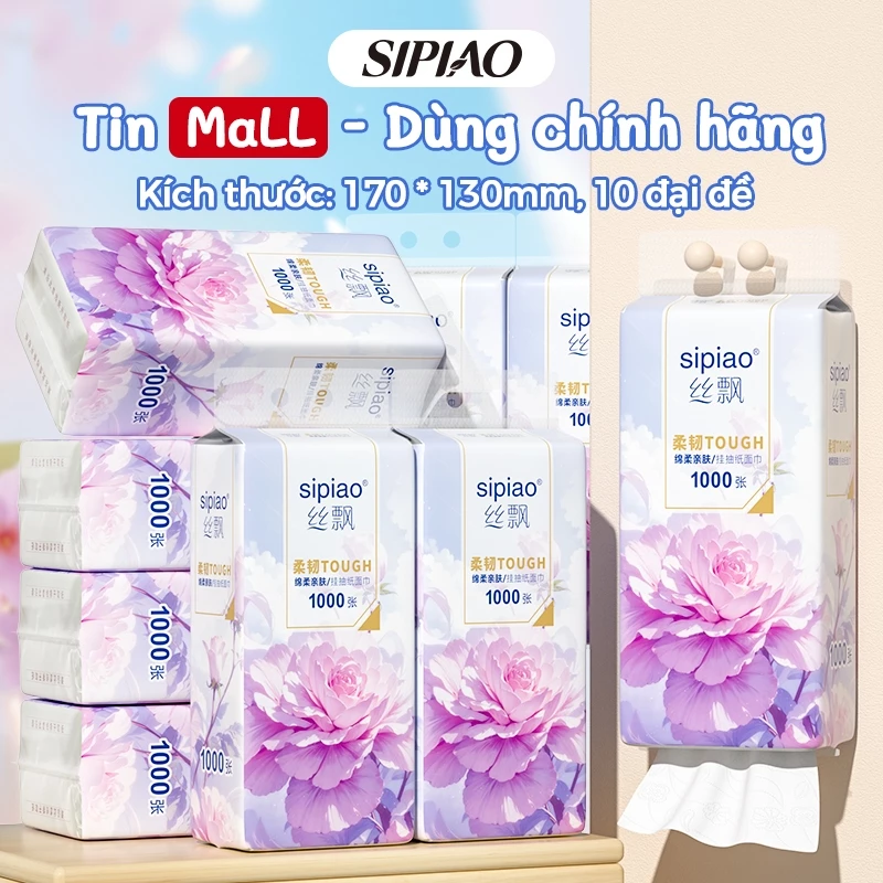Giấy Vệ Sinh Treo Tường SIPIAO 10 Cuộn - 5 Lớp Siêu Mềm, 1000 Tờ/Cuộn, Tặng Móc Treo