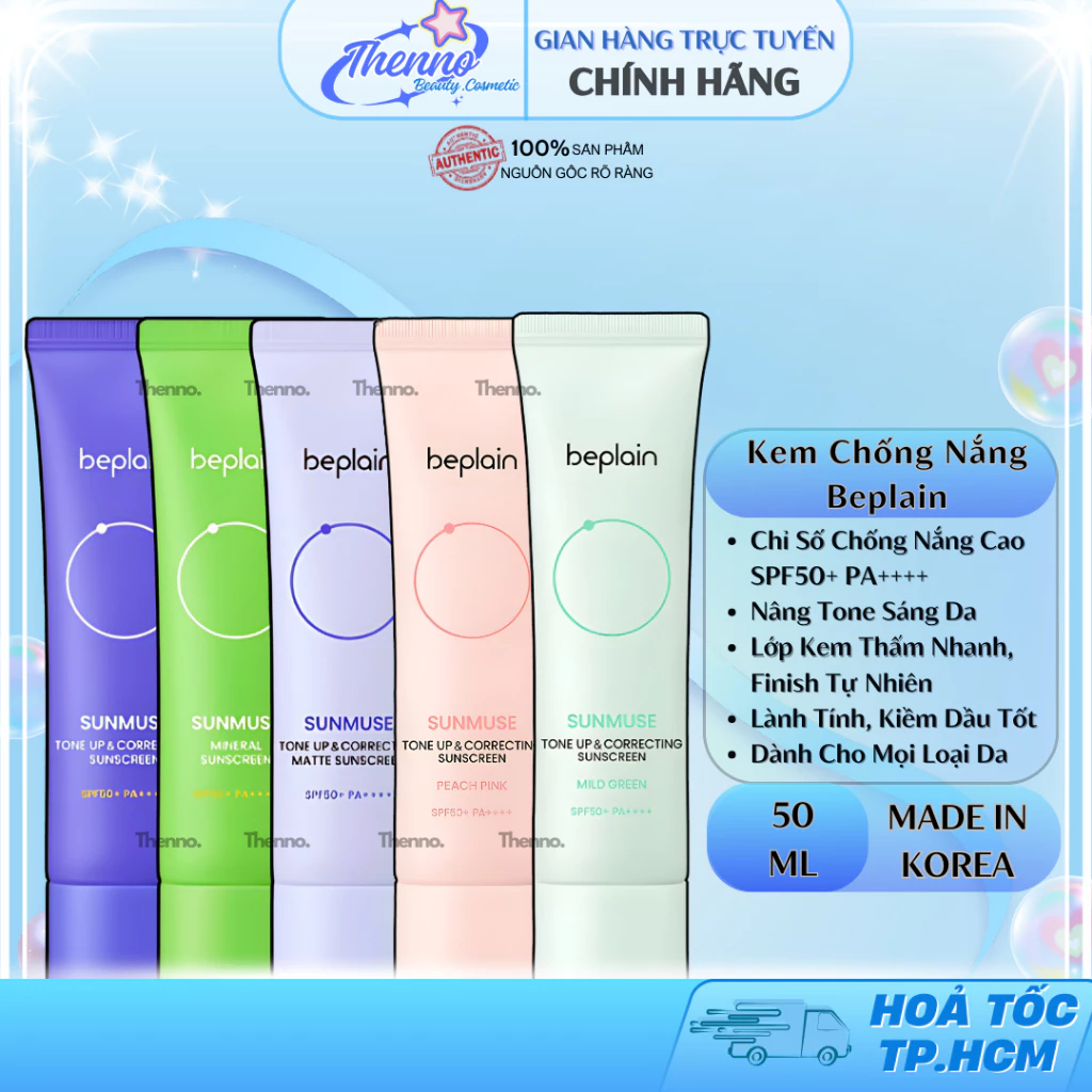 Kem Chống Nắng Beplain Sunmuse Nâng Tone SPF50+ PA++++ 50ml - Chỉnh Da Sáng Hồng Tự Nhiên