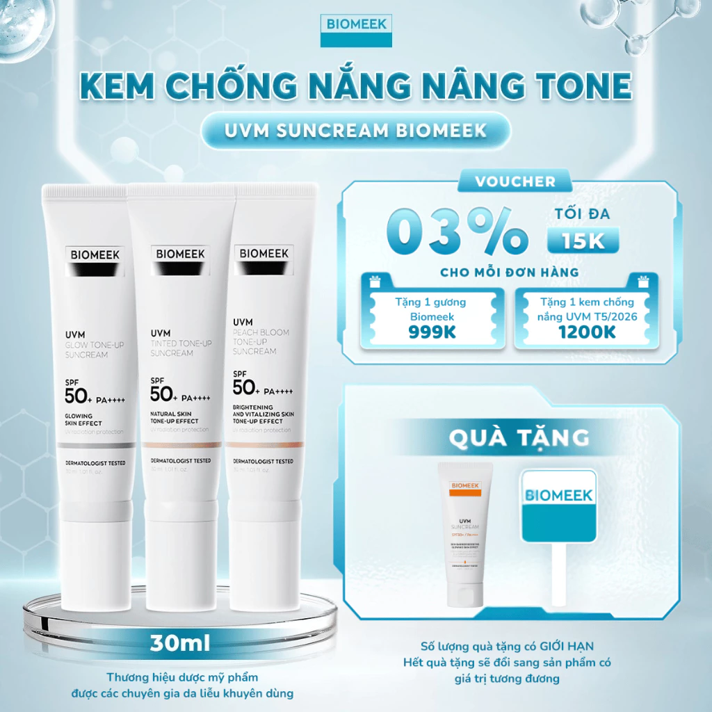 Kem Chống Nắng Biomeek SPF50 PA++++ Nâng Tông, Kiềm Dầu, Kháng Nước 30ml