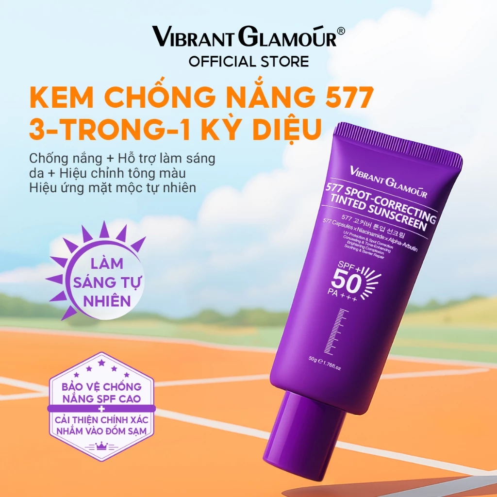 Kem Chống Nắng Nâng Tông 577 SPF50+ PA+++ 3 Trong 1 - Bảo Vệ, Làm Đều Màu Da, Che Khuyết Điểm